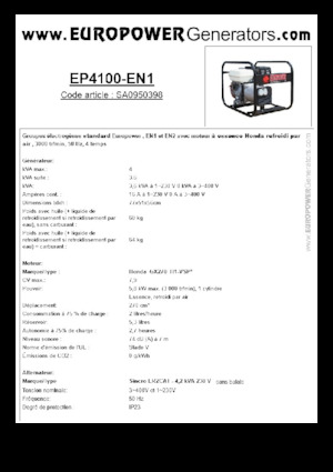 Benzinski generatori struje Europower EP4100-EN1 (S)