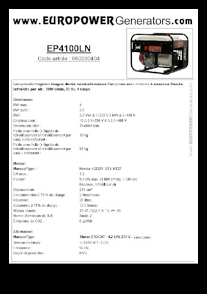 Benzinski generatori struje Europower EP4100LN (S)