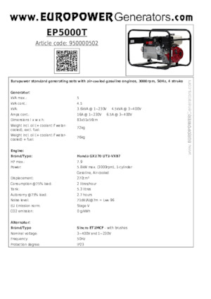 Benzinski generatori struje Europower EP5000T (S)