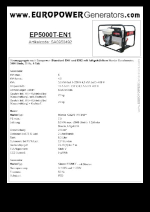 Benzinski generatori struje Europower EP5000T-EN1 (S)