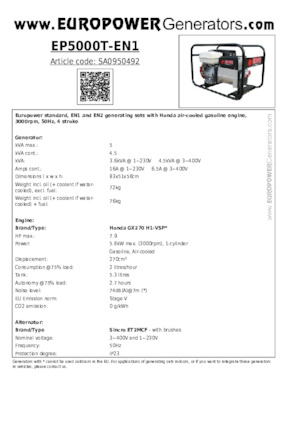 Benzinski generatori struje Europower EP5000T-EN1 (S)