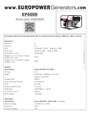 Benzinski generatori struje Europower EP6000 (S)