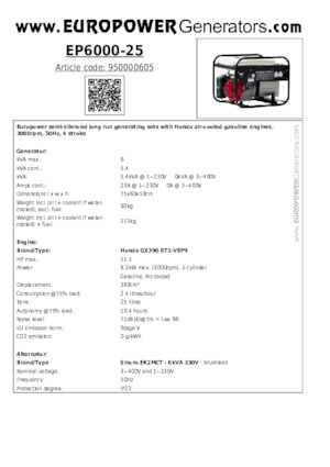Benzinski generatori struje Europower EP6000-25 (S)