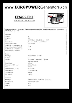 Benzinski generatori struje Europower EP6000 EN1 (S)