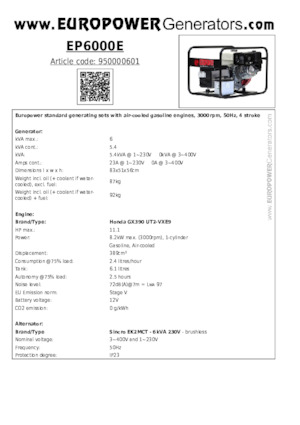 Benzinski generatori struje Europower EP6000E (S)