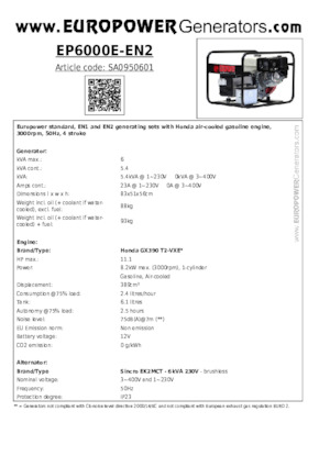 Benzinski generatori struje Europower EP6000E-EN2 (S)