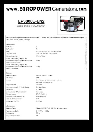 Benzinski generatori struje Europower EP6000E-EN2 (S)