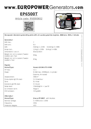 Benzinski generatori struje Europower EP6500T (S)