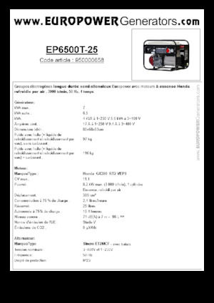Benzinski generatori struje Europower EP6500T-25 (S)