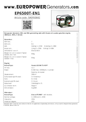 Benzinski generatori struje Europower EP6500T-EN1 (S)