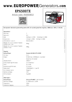 Benzinski generatori struje Europower EP6500TE (S)