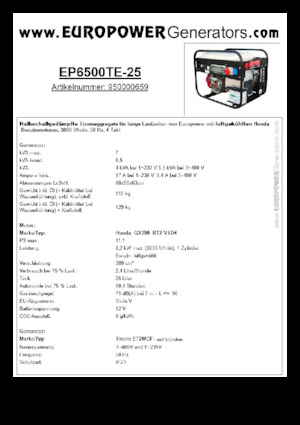 Benzinski generatori struje Europower EP6500TE-25 (S)