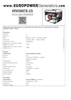 Benzinski generatori struje Europower EP6500TE-25 (S)