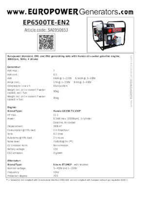 Benzinski generatori struje Europower EP6500TE-EN2 (S)