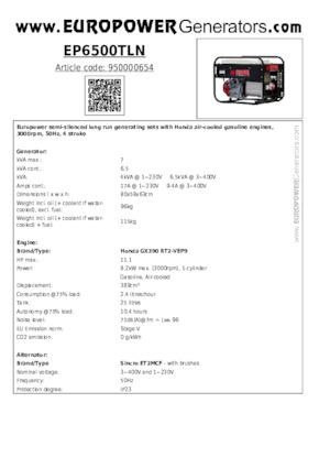Benzinski generatori struje Europower EP6500TLN (S)