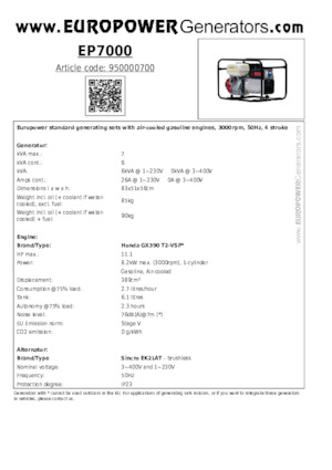 Benzinski generatori struje Europower EP7000 (S)