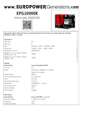 Benzinski generatori struje Europower EPG10000E (S)