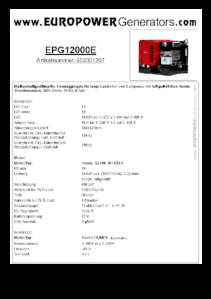 Benzinski generatori struje Europower EPG12000E (S)