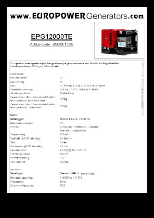 Benzinski generatori struje Europower EPG12000TE (S)