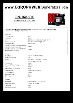 Benzinski generatori struje Europower EPG15000TE (S)