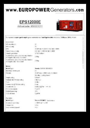 Benzinski generatori struje Europower EPS12000E (S)