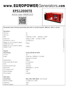 Benzinski generatori struje Europower EPS12000TE (MA)