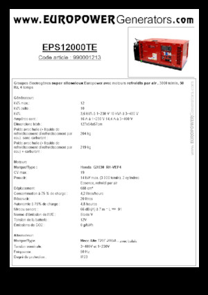 Benzinski generatori struje Europower EPS12000TE (MA)