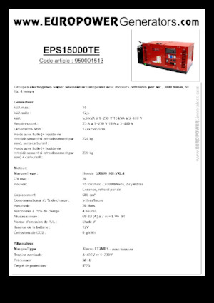 Benzinski generatori struje Europower EPS15000TE (S)