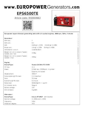 Benzinski generatori struje Europower EPS6500TE (S)