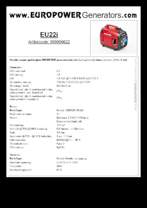 Benzinski generatori struje Europower EU22i