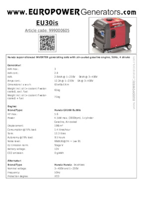 Benzinski generatori struje Europower EU30is