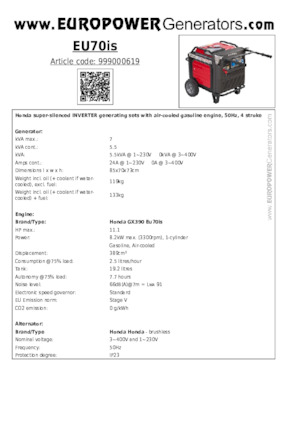 Benzinski generatori struje Europower EU70is