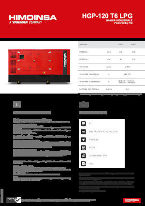 Benzinski generatori struje HIMOINSA HGP-120 T6 LPG