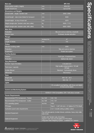 Balirke za četvrtaste bale Massey Ferguson MF 2140 SP