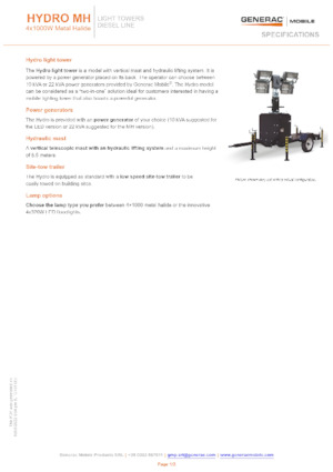 Svjetlosni tornjevi Generac Mobile Hydro MH