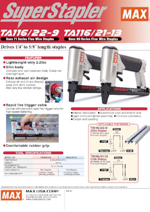 Zabivači i Klamerice MAX USA CORP. TA116A/22-9