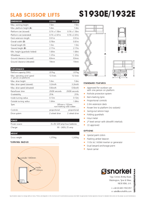Dizalice na škare na kotačima Snorkel S1930E