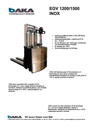 Hodajući viličar Baka EGV 1500-32 Inox