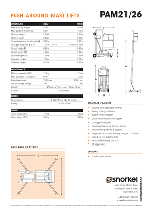 Vertikalna podizna platforma s jednim jarbolom Snorkel PAM26AC