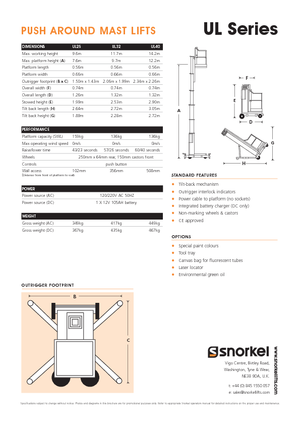 Vertikalna podizna platforma s jednim jarbolom Snorkel UL32AC