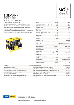 Benzinski generatori struje Eisemann BSKA 12 EV