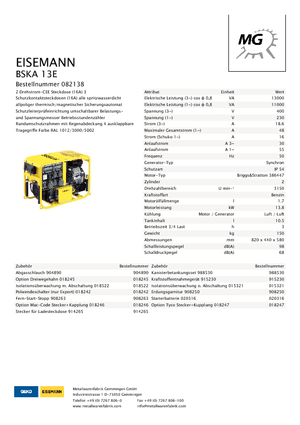 Benzinski generatori struje Eisemann BSKA 13 E