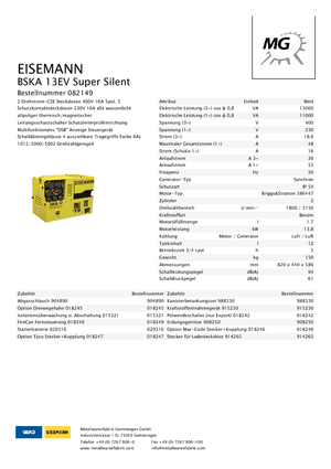 Benzinski generatori struje Eisemann BSKA 13 EV