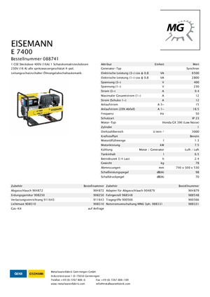 Benzinski generatori struje Eisemann E 7400