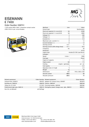 Benzinski generatori struje Eisemann E 7400