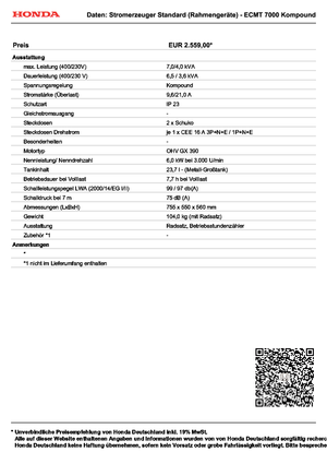 Benzinski generatori struje Honda ECMT 7000