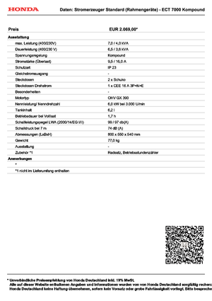 Benzinski generatori struje Honda ECT 7000