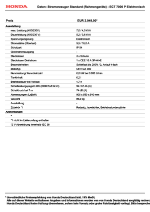 Benzinski generatori struje Honda ECT 7000 P