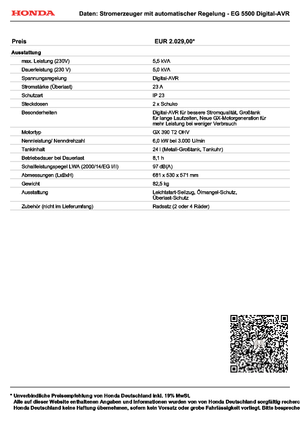 Benzinski generatori struje Honda EG 5500