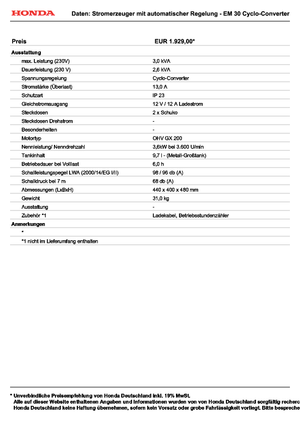 Benzinski generatori struje Honda EM 30